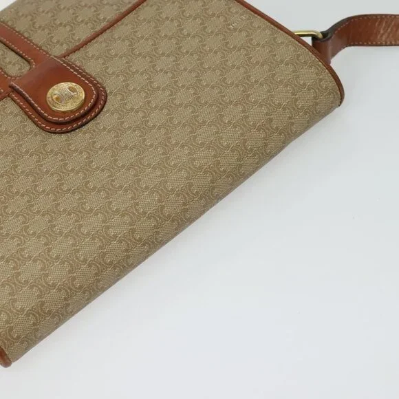 Authentic CELINE Macadam Canvas Shoulder Bag PVC Beige Gold